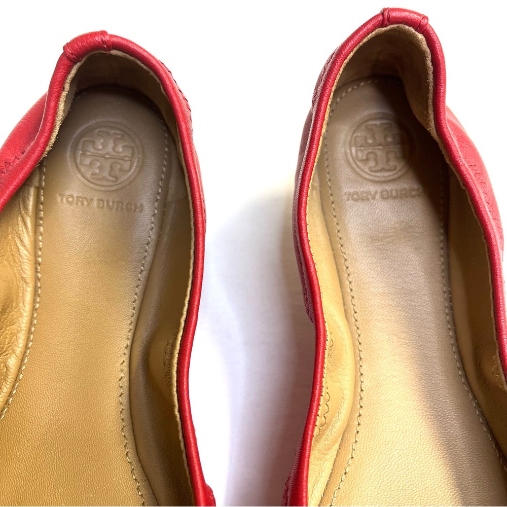 Tory Burch Benton 2 Red Leather Travel Ballet Flats - Sz 6.5 - Picture 6 of 10